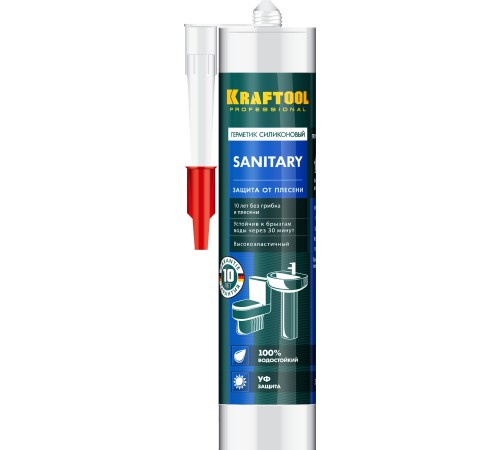 KRAFTOOL Sanitary, 300 мл, прозрачный, санитарный силиконовый герметик (41255-2)