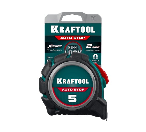 KRAFTOOL AutoStop 5м х 19мм, профессиональная рулетка с автостопом (3412-5-19)