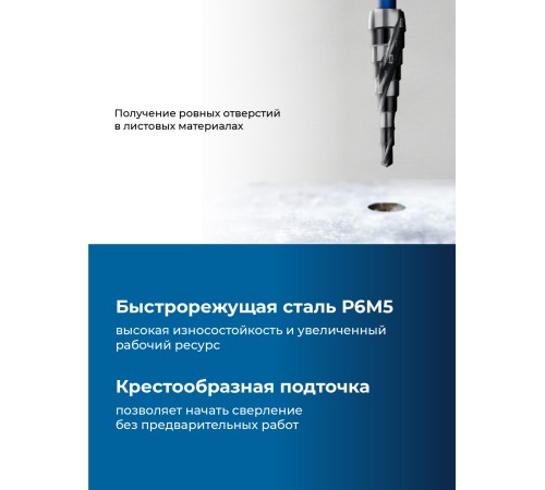 ЗУБР BLACK FORCE 4-12мм, 9 ступеней, винтовая проточка, сверло ступенчатое, ПРОФЕССИОНАЛ (29671-4-12-9)