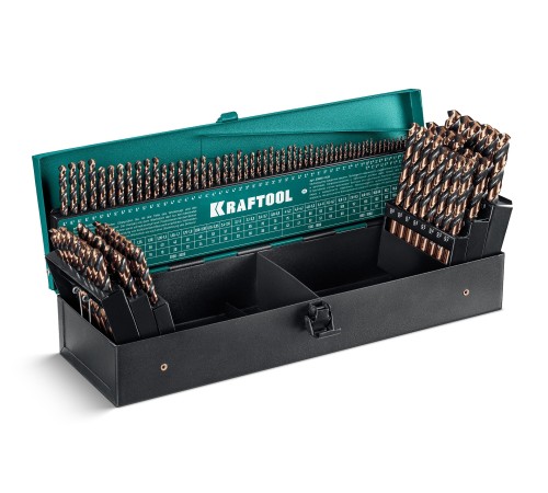 KRAFTOOL Cobalt, 118 шт, (1-13 мм), сталь М42, HSS-Co(8%), набор сверл по металлу (29656-H118)