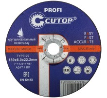 Профессиональный диск шлифовальный по металлу и нержавеющей стали Cutop Profi T27-180 x 6,0 x 22,2 мм CUTOP
