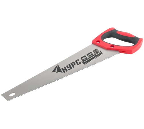 Ножовка по дереву универсальная, шаг 4,5 мм, пластиковая прорезиненная ручка 400 мм КУРС РОС