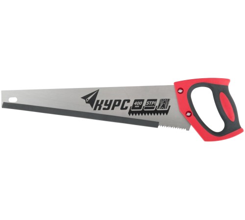 Ножовка по дереву универсальная, шаг 4,5 мм, пластиковая прорезиненная ручка 400 мм КУРС РОС