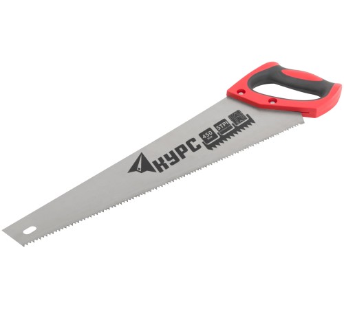 Ножовка по дереву универсальная, шаг 4,5 мм, пластиковая прорезиненная ручка 450 мм КУРС РОС