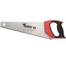 Ножовка по дереву, мелкий каленый зуб 12 ТPI, 3D заточка, пласт.прорезиненная ручка 350 мм КУРС