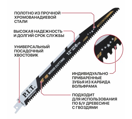Полотно для сабельной пилы с карбидными зубьями P.I.T. ARSB-1206A