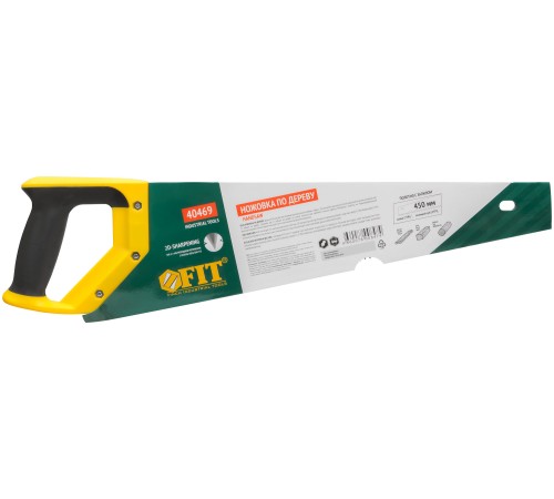 Ножовка по дереву, крупный кален.зуб 5 ТPI с запилом 7 ТPI, 2D заточка, пласт.прорезинен.ручка 450 мм FIT IT