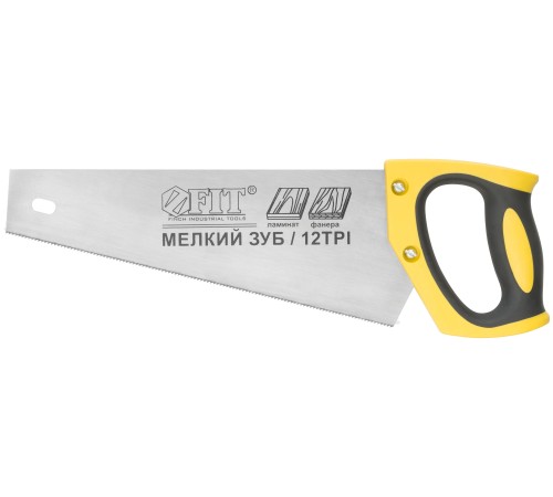 Ножовка по ламинату, мелкий каленый зуб 12 ТPI (шаг 2 мм), заточка, пласт.прорезиненная ручка 300 мм FIT РОС