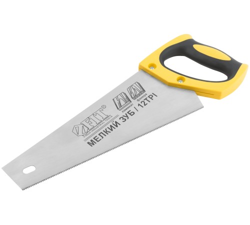 Ножовка по ламинату, мелкий каленый зуб 12 ТPI (шаг 2 мм), заточка, пласт.прорезиненная ручка 300 мм FIT РОС