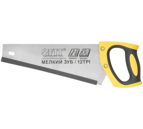 Ножовка по ламинату, мелкий каленый зуб 12 ТPI (шаг 2 мм), заточка, пласт.прорезиненная ручка 300 мм FIT РОС