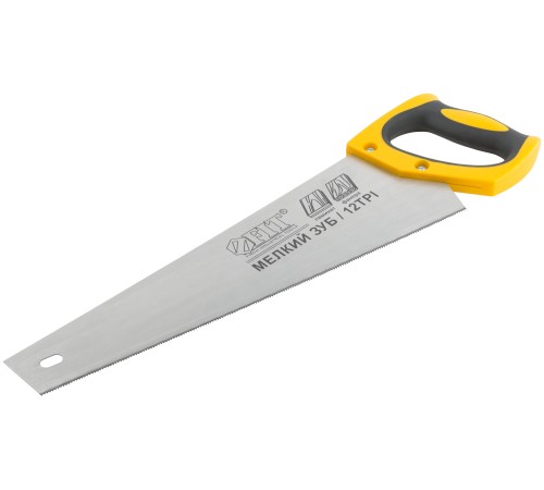 Ножовка по ламинату, мелкий каленый зуб 12 ТPI (шаг 2 мм), заточка, пласт.прорезиненная ручка 400 мм FIT РОС