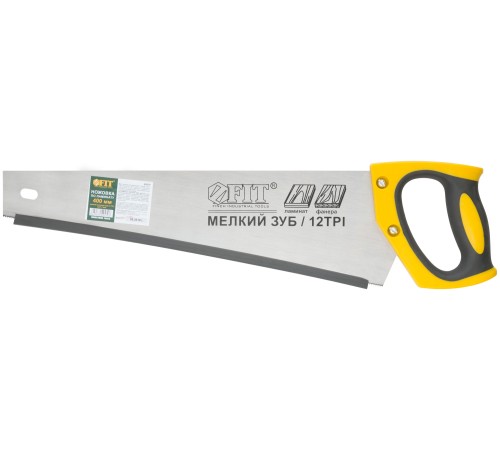 Ножовка по ламинату, мелкий каленый зуб 12 ТPI (шаг 2 мм), заточка, пласт.прорезиненная ручка 400 мм FIT РОС