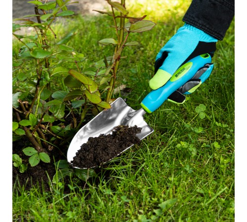 Совок посадочный широкий, 90 х 320 мм, нержавеющая сталь, двухкомпонентная рукоятка, Premium Plus, Palisad