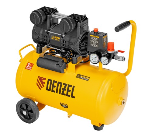 Компрессор безмасл. малошумный DLP-950/24, 950Вт,24 л, 2850 об/мин, 170 л/мин Denzel