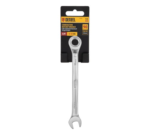 Ключ комбинированный трещоточный, 11 мм, CrV, матовый хром Denzel