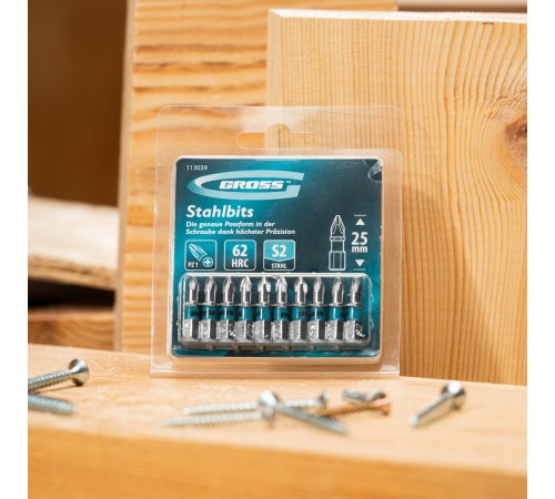 Бита PZ1х25мм, сталь S2, шестигр., 10 шт. Gross