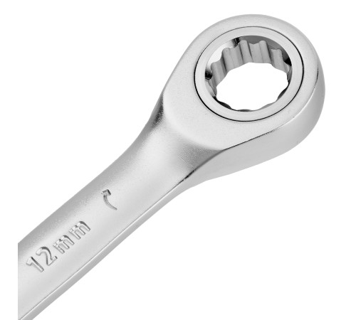Ключ комбинированный трещоточный, 12 мм, CrV, матовый хром Denzel