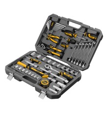 Набор инструментов, 1/2", 1/4", CrV, S2, пластиковый кейс, 64 предмета Denzel Набор инструментов, 1/2", 1/4", CrV, S2, пластиковый кейс, 64 предмета Denzel