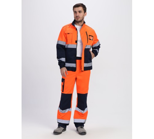Костюм сигнальный PROFLINE Specialist-1 МВО (тк.Смесовая,240) брюки, оранжевый/т.синий