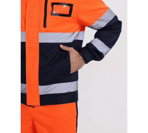 Костюм сигнальный PROFLINE Specialist-1 МВО (тк.Смесовая,240) брюки, оранжевый/т.синий