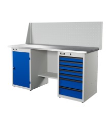 RUNTEC RTI17Z-TI7-TI0-P17-5005(7035) Верстак серии Industrial, 1700 мм, оцинк, тумба с 7-ю ящиками + тумба с дверью, экран 500, синий (светло-серый) RAL 5005