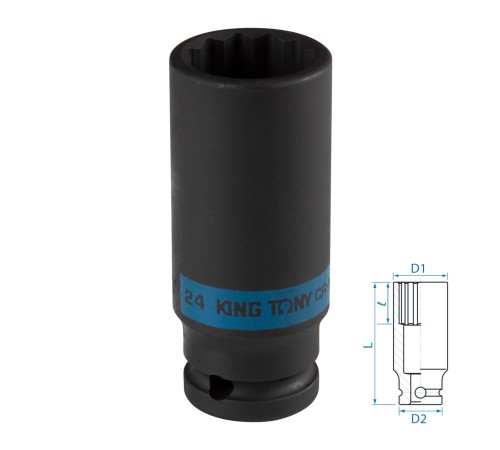 Головка торцевая ударная глубокая двенадцатигранная 1/2", 24 мм KING TONY 443024M
