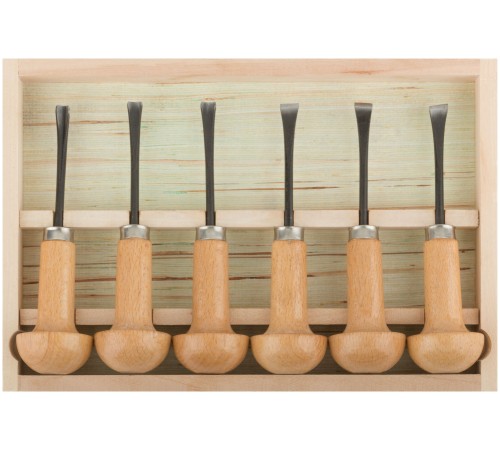 Стамески-резцы CrV по дереву, деревянные ручки, Профи, 6 шт., деревянный кейс FIT HQ