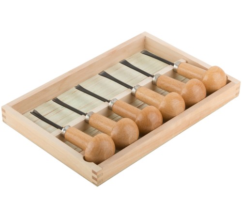 Стамески-резцы CrV по дереву, деревянные ручки, Профи, 6 шт., деревянный кейс FIT HQ