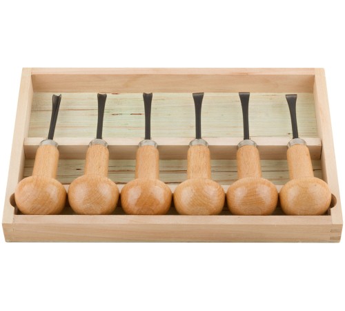 Стамески-резцы CrV по дереву, деревянные ручки, Профи, 6 шт., деревянный кейс FIT HQ