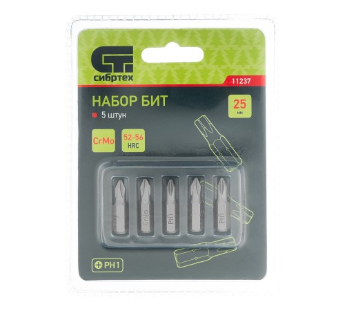 Набор бит PH1 x 25, сталь CrMo, 5 шт. Сибртех