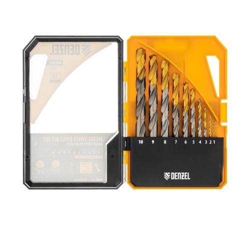 Набор сверл по металлу, 1-10 мм, Р6М5-TiN, Golden Tip, 10 шт Denzel