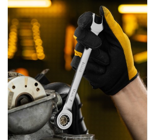 Ключ комбинированный трещоточный, 16 мм, CrV, матовый хром Denzel