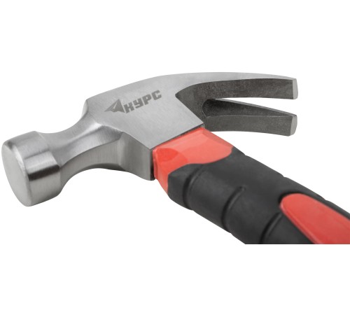 Молоток-гвоздодер укороченный, фиберглассовая обрезиненная ручка, 25 мм, 225 гр. КУРС