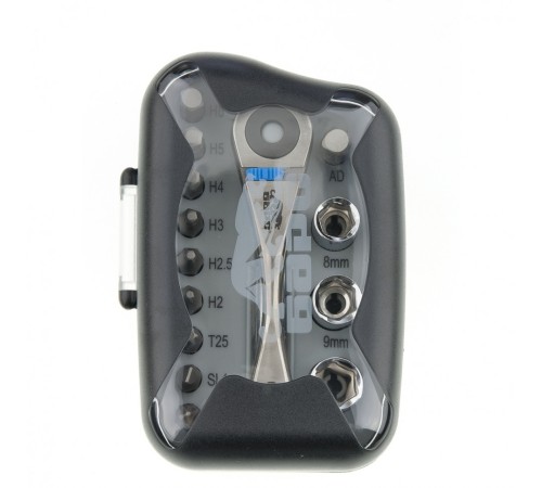 Реверсивная трещотка с набором бит и торцевыми головками, 14 шт Барс