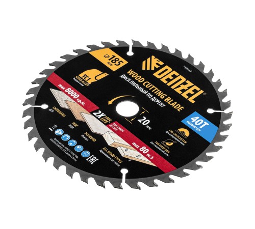 Пильный диск по дереву с гвоздями, ф185 х 20 мм, 40 зубов Denzel