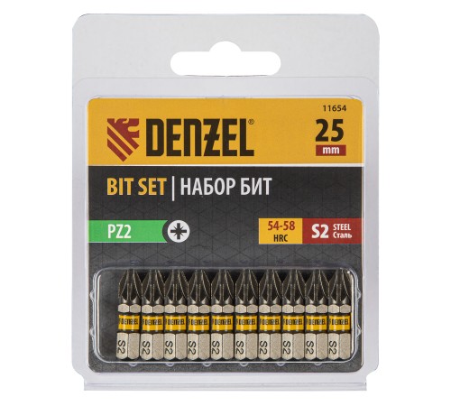 Бита PZ2х25, сталь S2, шестигранный профиль, 10 шт. Е 6,3 Denzel Бита PZ2х25, сталь S2, шестигранный профиль, 10 шт. Е 6,3 Denzel