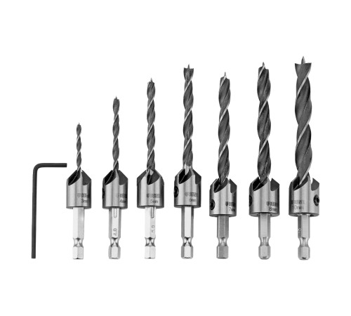 Набор сверл зенкеров по дереву, 3-10 мм, 7 шт // Denzel