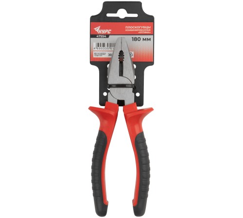 Плоскогубцы комбинированные "Оптима", двухцветные обрезиненные ручки, полированная сталь 180 мм КУРС Плоскогубцы комбинированные "Оптима", двухцветные обрезиненные ручки, полированная сталь 180 мм КУРС