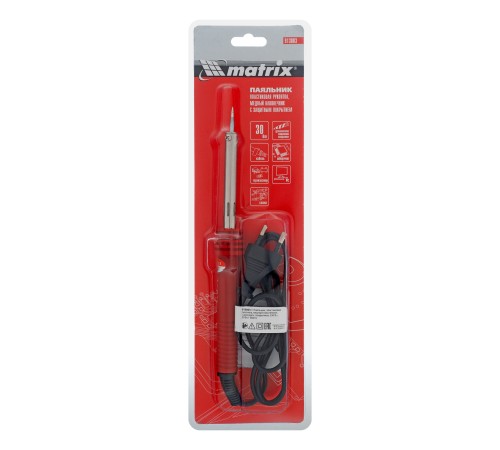 Паяльник, пластиковая рукоятка, медный наконечник с долговечным защитным покрытием, 220 В, 30 W Matrix