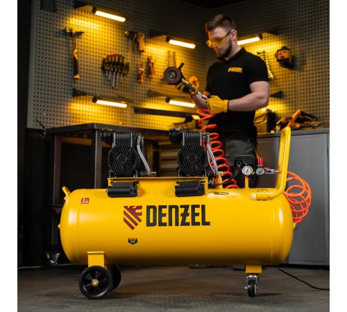 Компрессор безмасл. малошумный DLP-3000/100, 3 кВт, 2х1,5 кВт,100 л, 2850 об/мин,500 л/мин Denzel