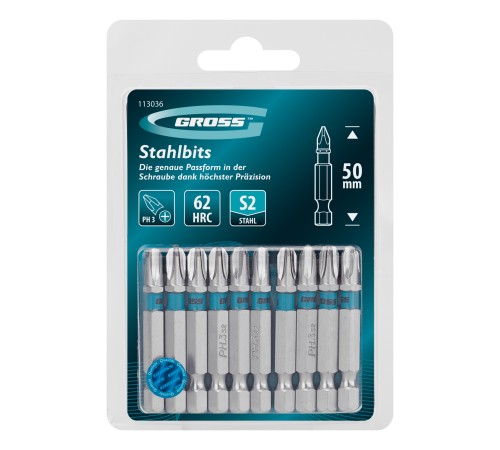 Бита PH3х50мм, сталь S2, шестигр., 10 шт. Gross