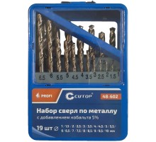 Набор сверл по металлу с кобальтом 5% в металлической коробке; 1-10 мм (через 0,5 мм), 19 шт., Cutop Profi CUTOP