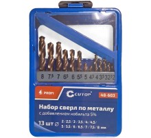 Набор сверл по металлу с кобальтом 5% в металлической коробке; 2-8 мм (через 0,5 мм), 13 шт., Cutop Profi CUTOP