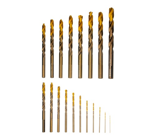 Набор сверл по металлу, 1-10 мм, Р6М5К8-TiN, Golden Tip, 19 шт Denzel