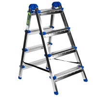 Стремянка двухсторонняя 4 ступени, сталь профиль, стальные ступени, Сибртех