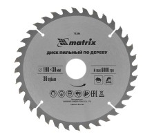 Пильный диск по дереву, 190 х 30 мм, 36 зубьев Matrix Professional