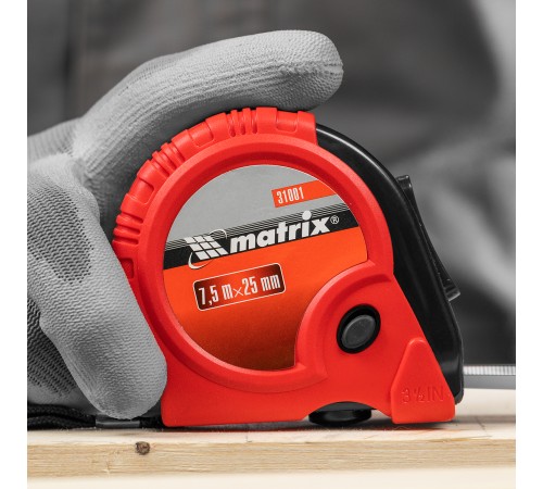 Рулетка Rubber,7,5 м х 25 мм,обрезиненный корпус Matrix