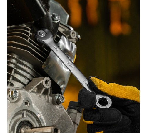 Ключ комбинированный трещоточный, 13 мм, CrV, матовый хром Denzel