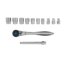 Набор торцевых головок, трещотка 120 зубьев, 3/8", CrV, 12 предметов Gross