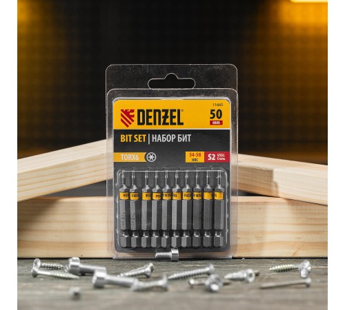 Бита TX 6х50, сталь S2, шестигранный профиль, 10 шт. Е 6,3 Denzel
